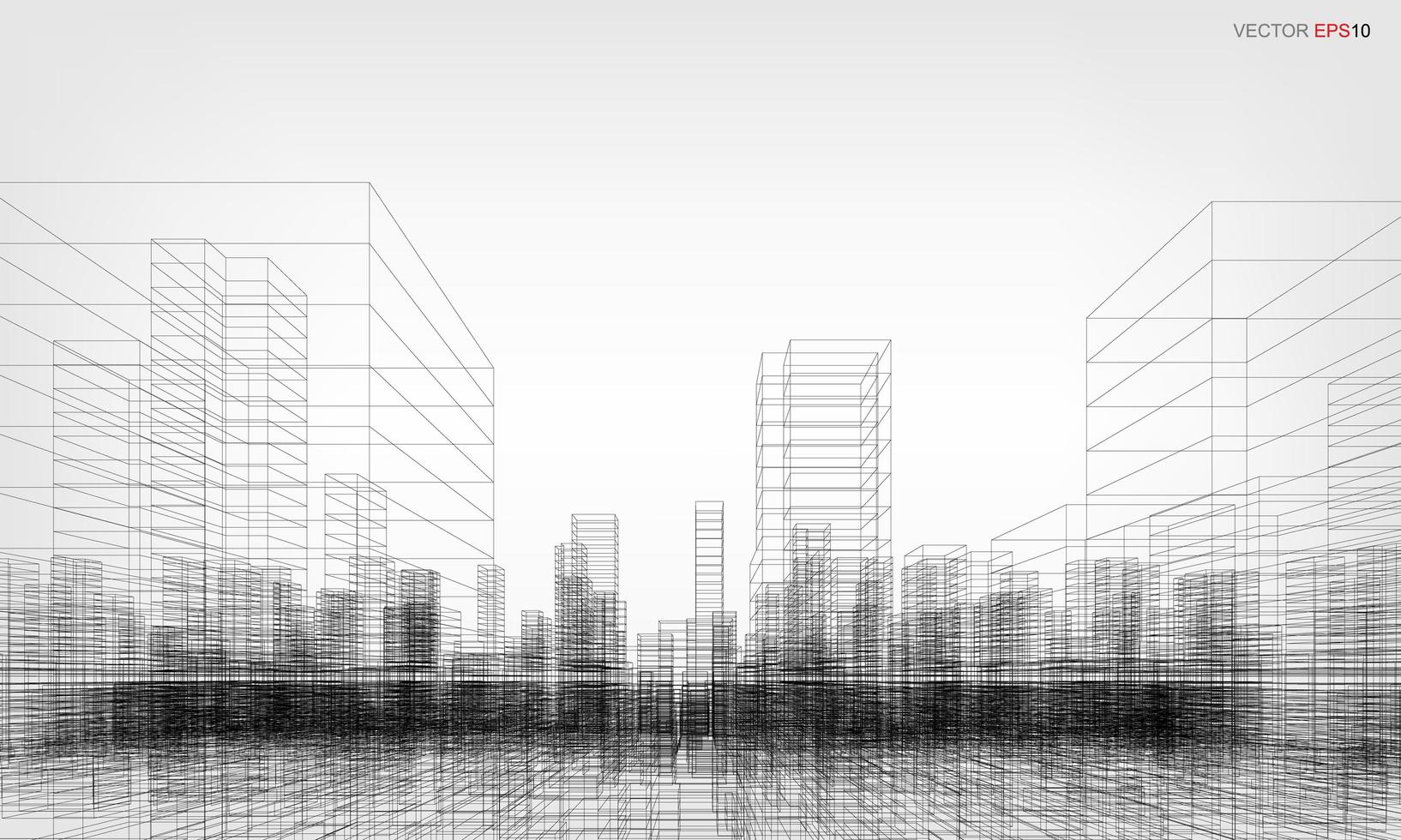 Wireframe city background. Perspective 3D render of building wireframe. Vector. vector