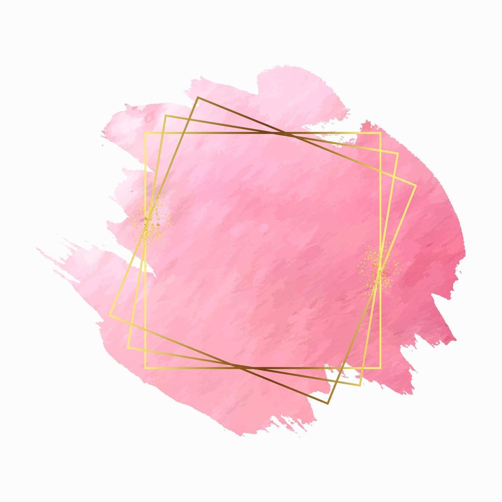 Decorative pink watercolor splash brush with golden frame vector