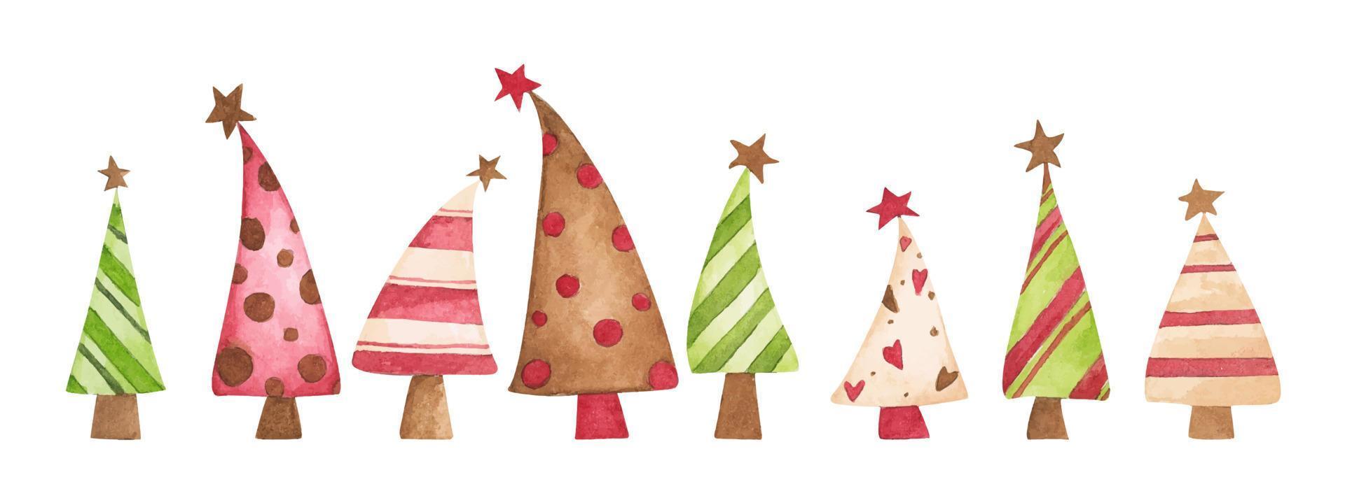 Set of christmas trees. Watercolor illustration. vector