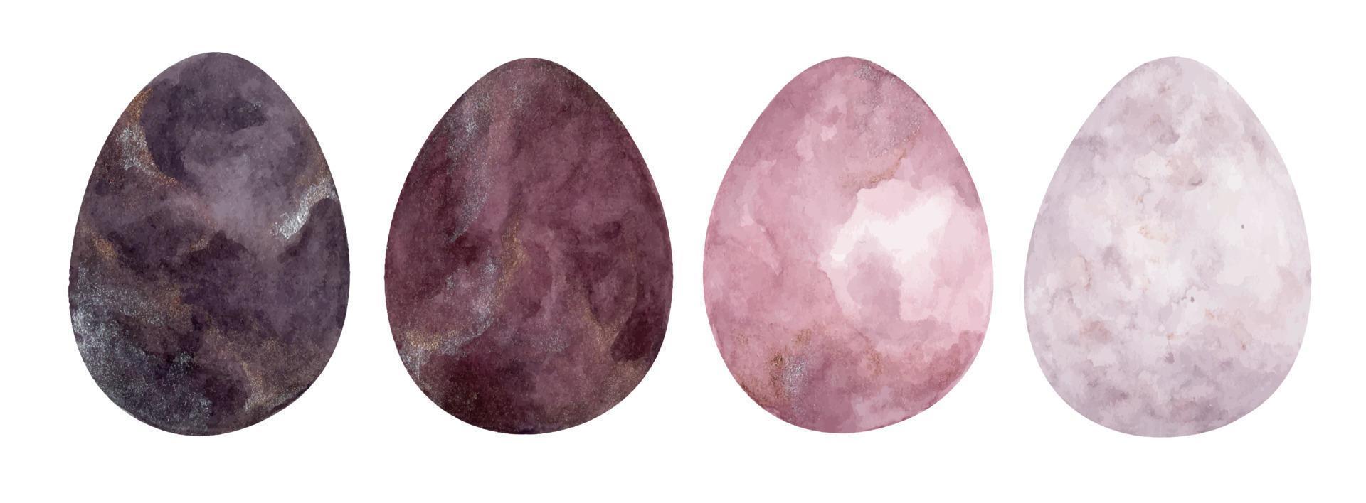 Set of Easter eggs with different texture. Watercolor Illustration. vector