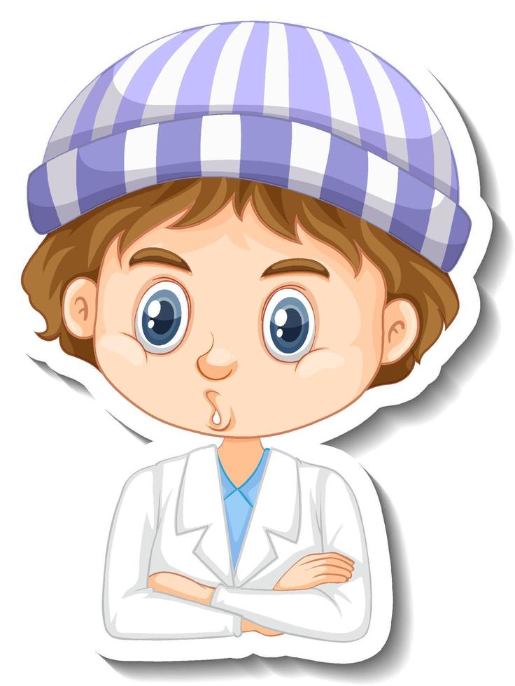 Scientist boy cartoon character sticker vector
