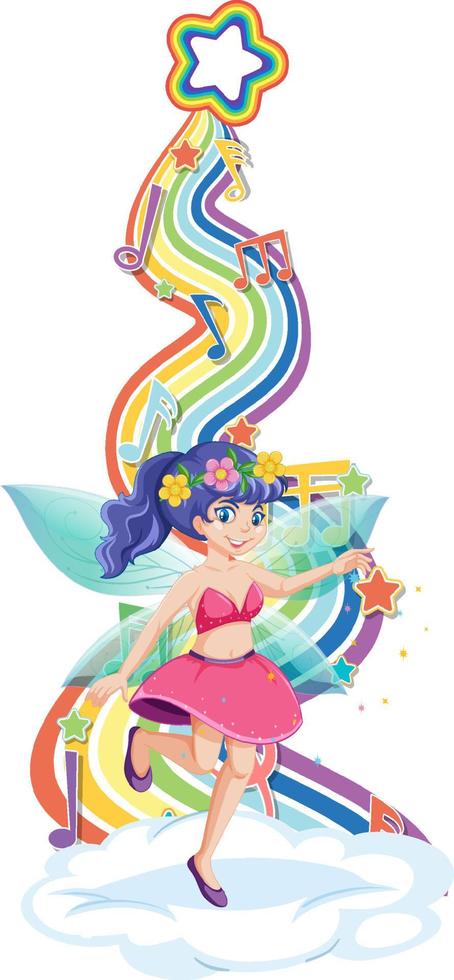 hermoso personaje de dibujos animados de hadas con onda arcoiris vector