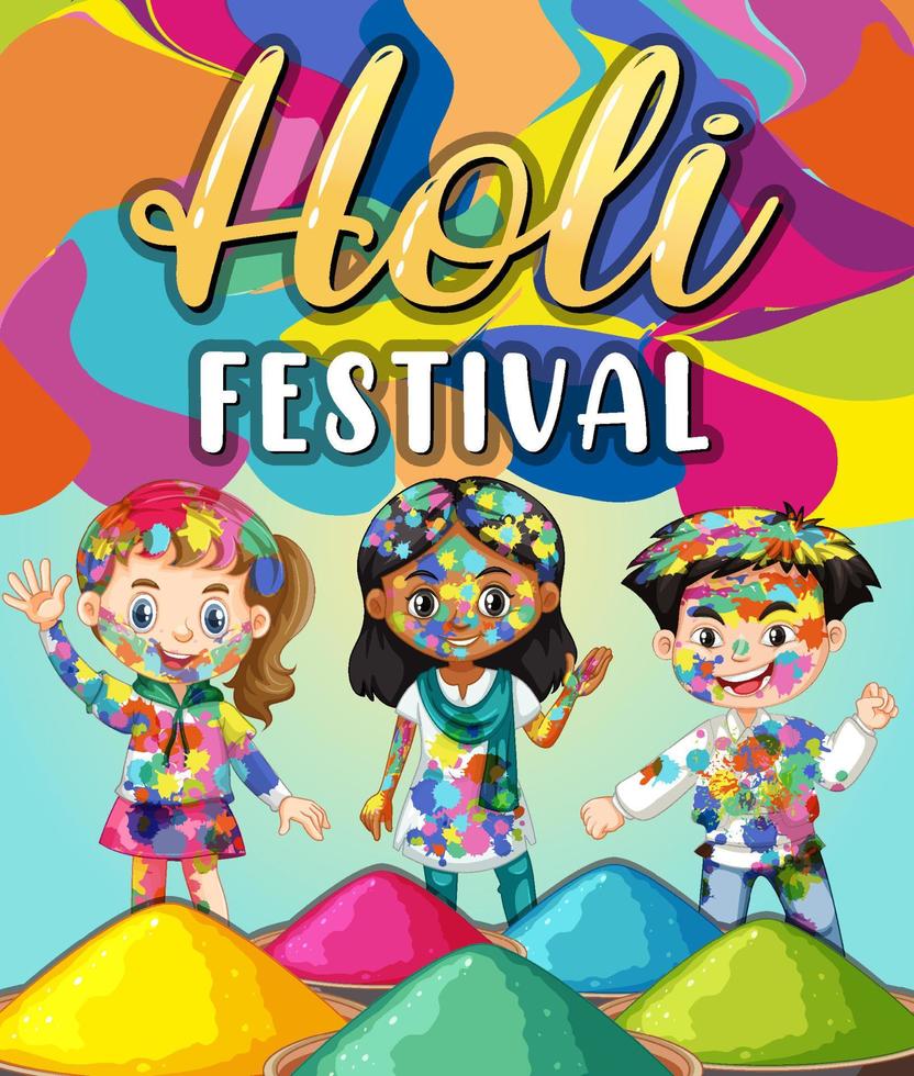 banner del festival holi con personajes infantiles vector