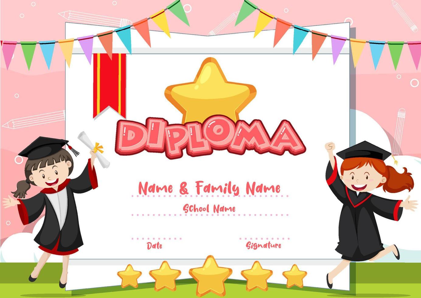 Kids diploma certificate template vector