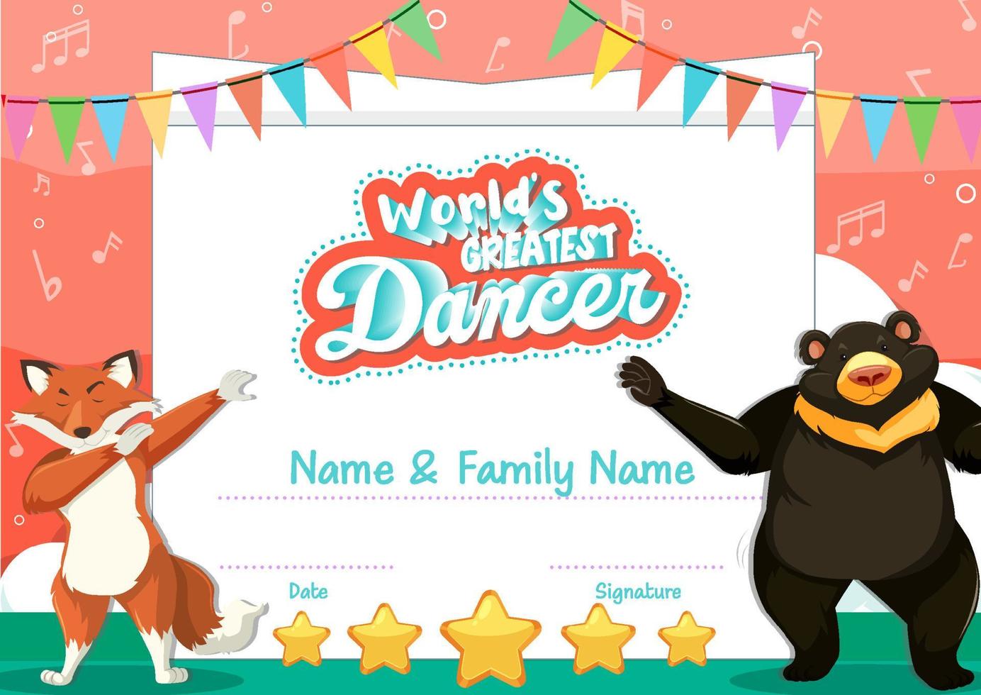 World greatest dancer certificate template vector