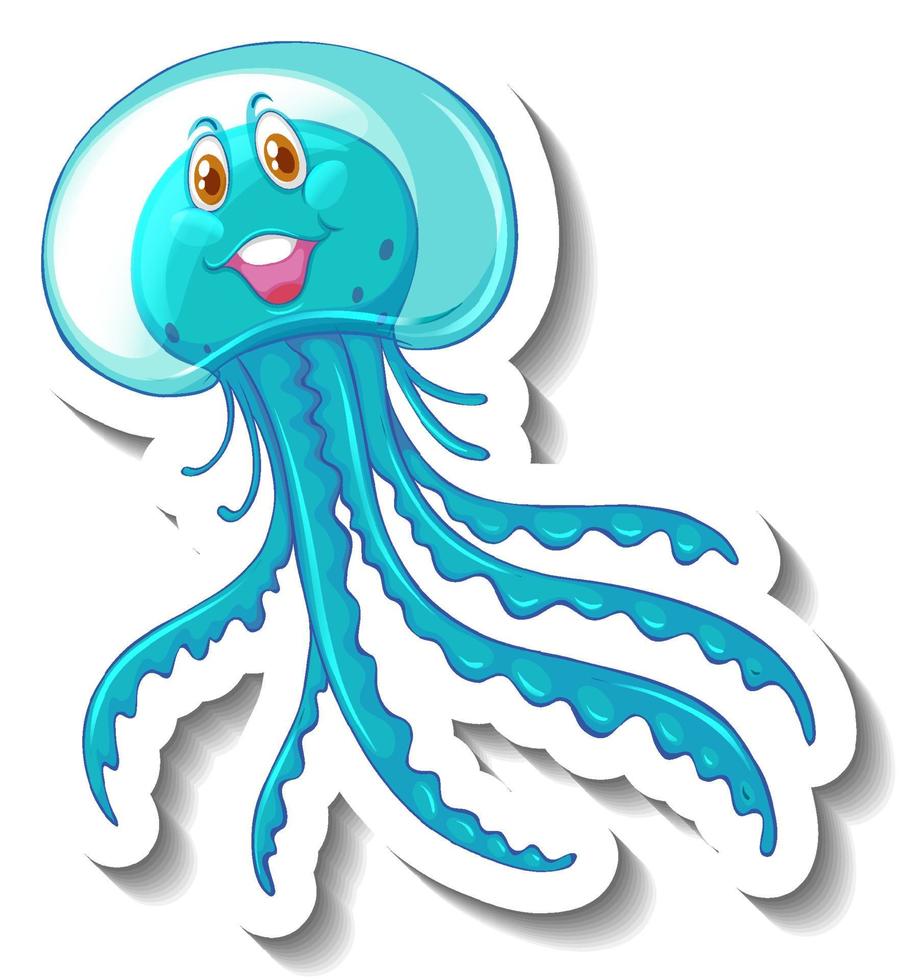 una plantilla de pegatina con un lindo personaje de dibujos animados de medusas vector