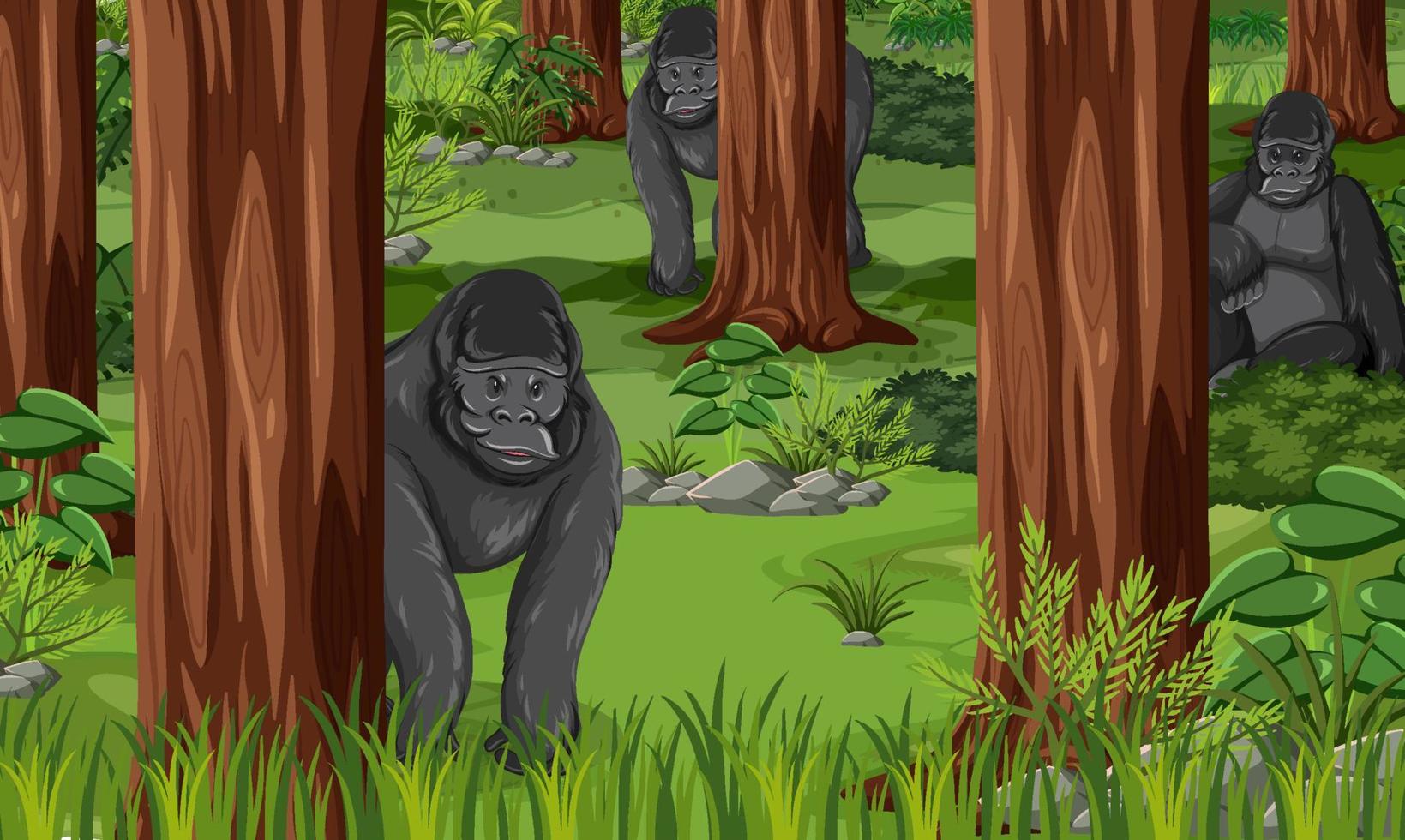 Wild animals in forest landscape background vector