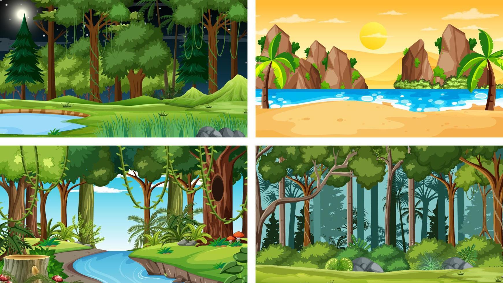 cuatro escenas horizontales de naturaleza diferente. vector