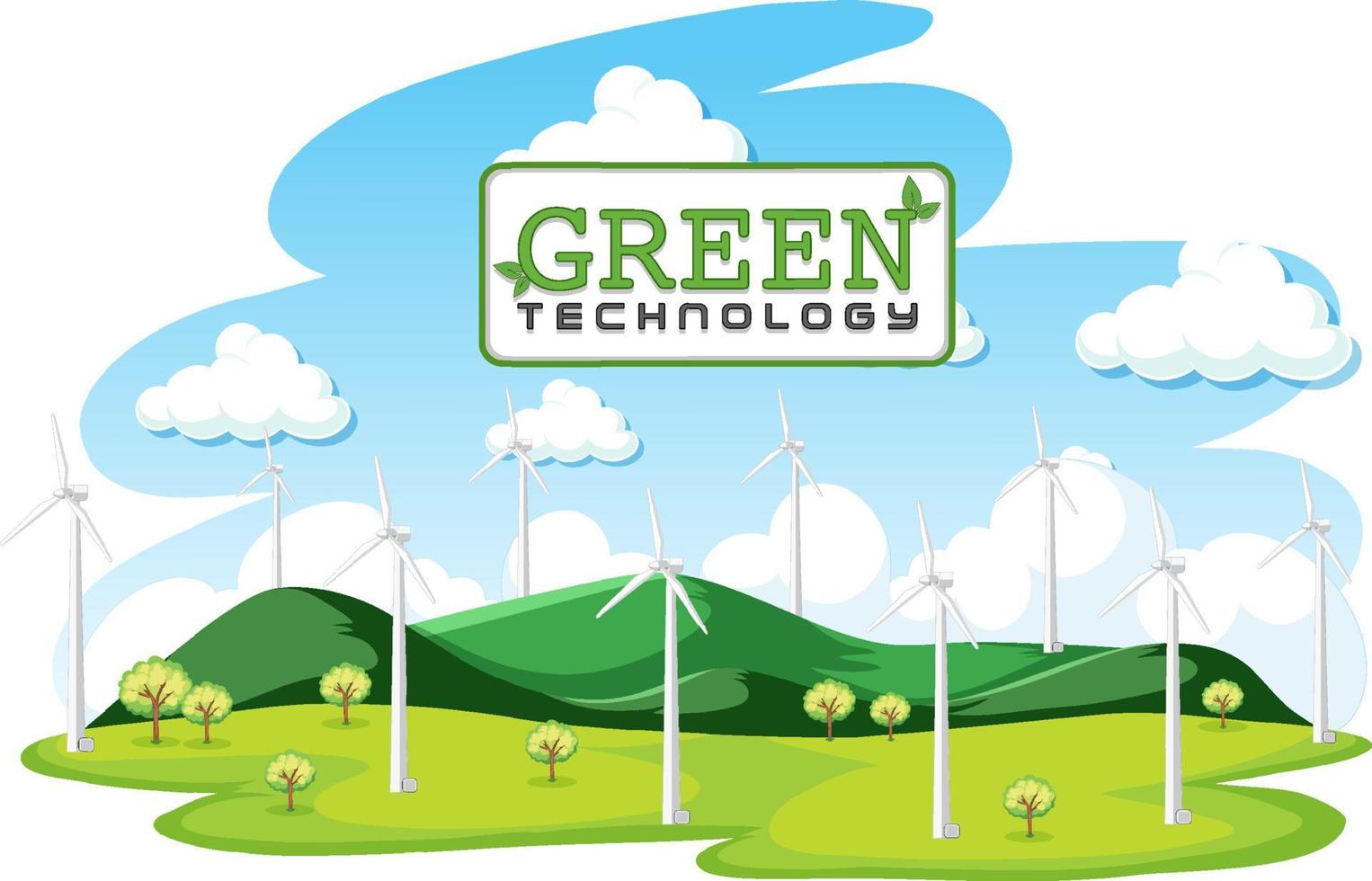 Green energy generated by wind turbine vector