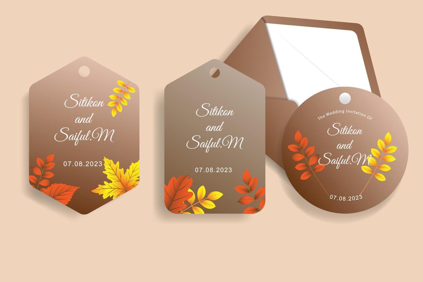 autumn wedding invitation design with realist vector leaves.