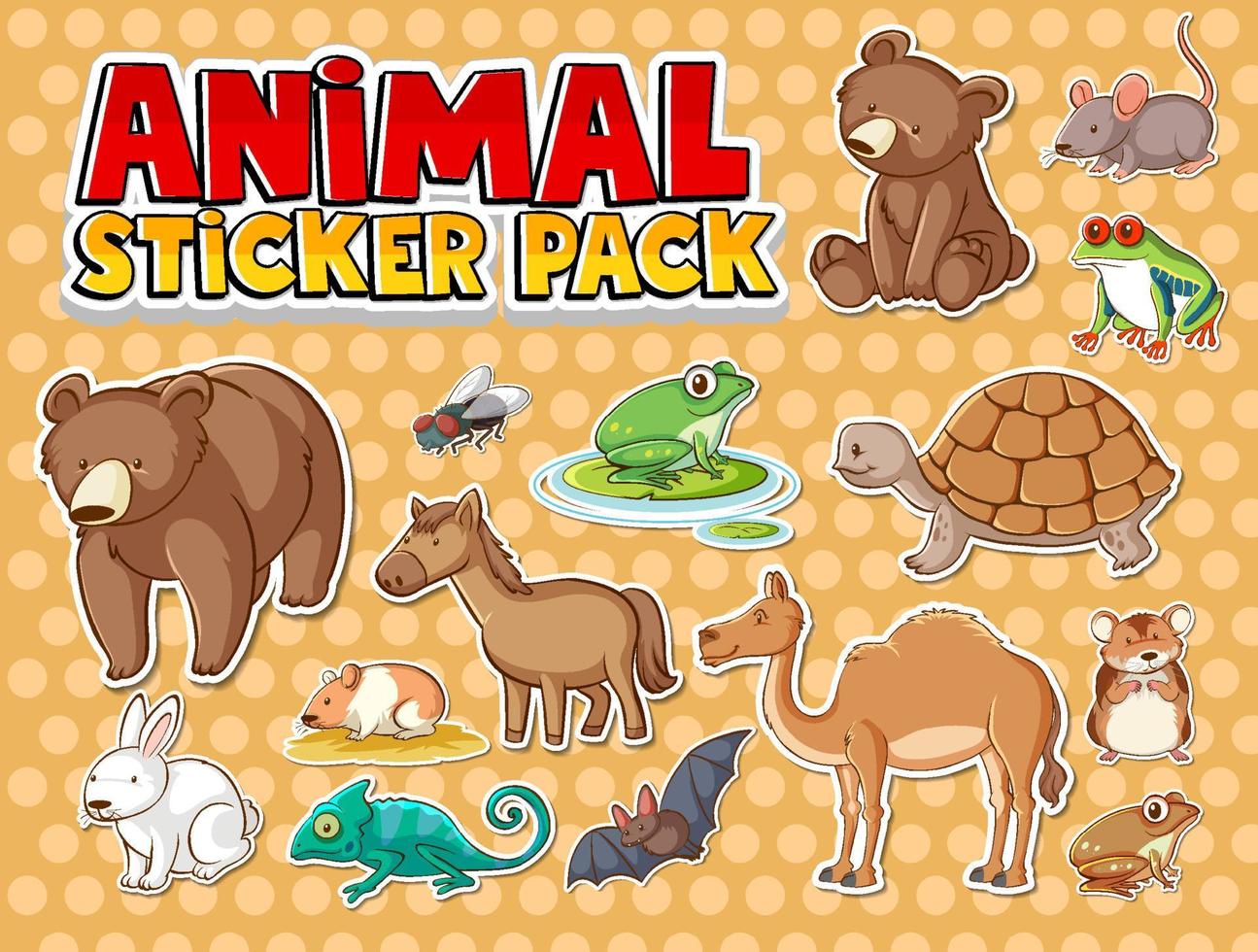 lindo paquete de pegatinas de animales salvajes aislado vector