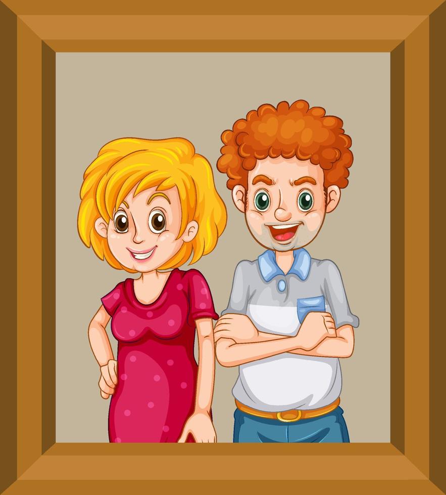 Happy couple photo on wooden frame vector