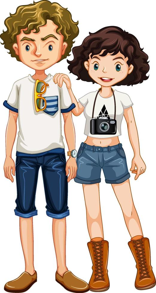 pareja de adolescentes en traje casual vector