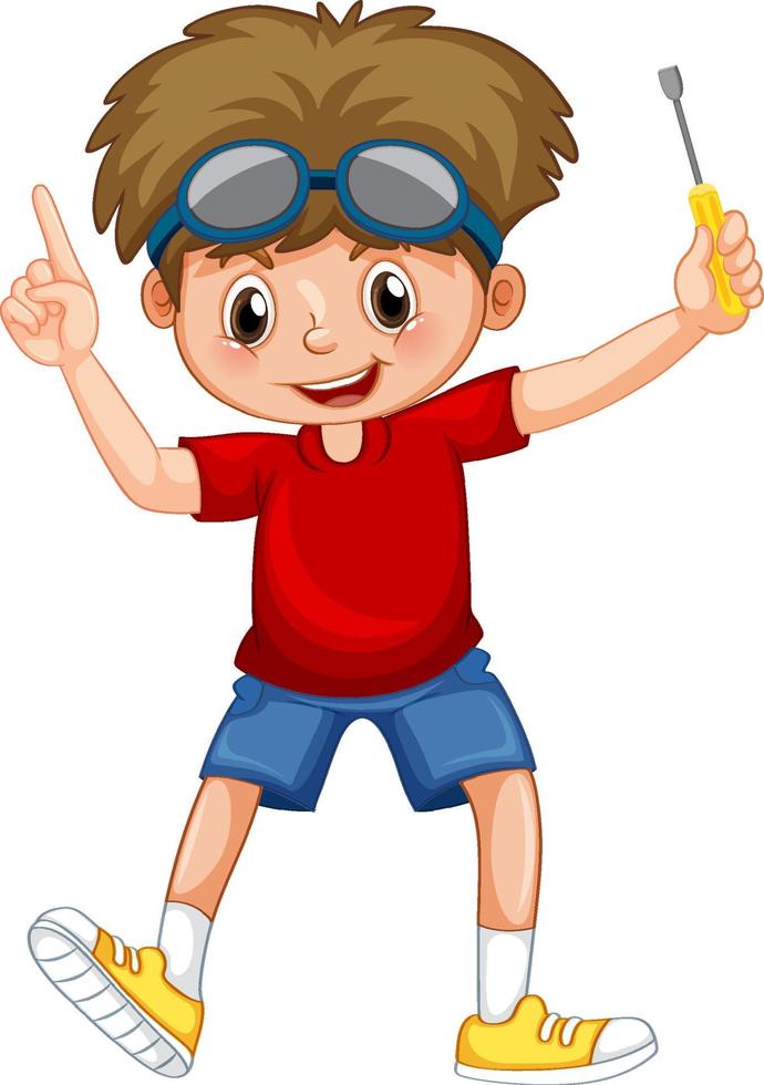 A boy holding screwdriver on white background vector