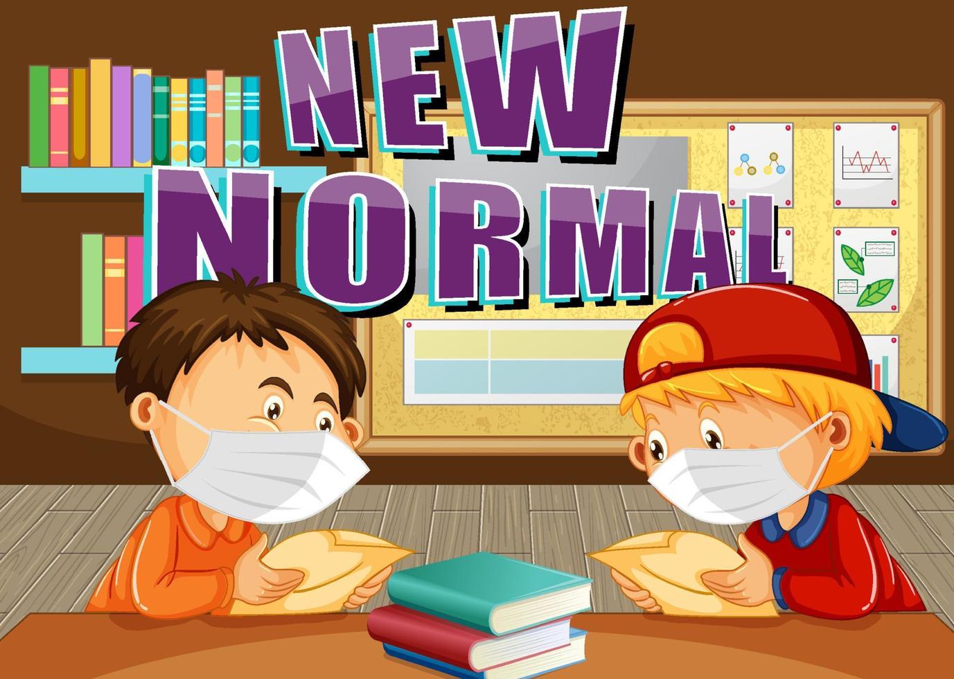 New Normal with students keep social distancing in the classroom vector