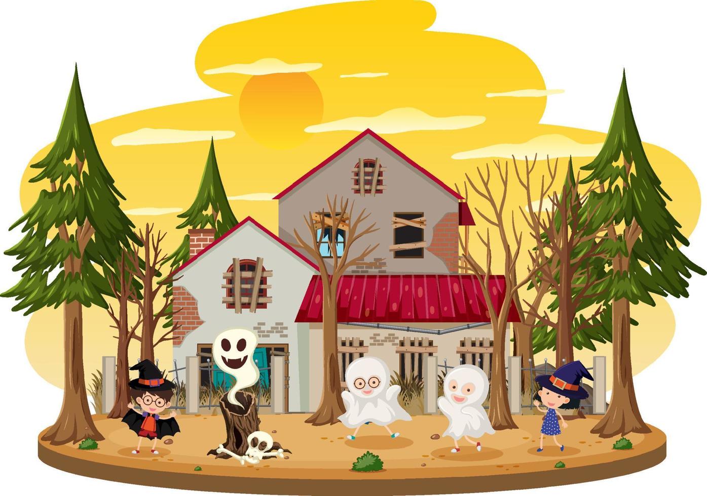 Children at the haunted house vector