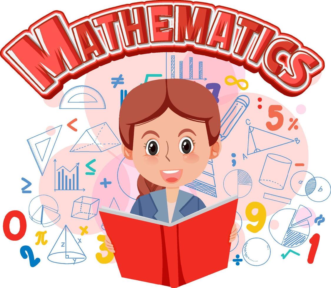 niña aprendiendo matemáticas con símbolo e icono de matemáticas vector