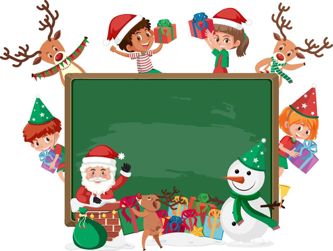 Empty blackboard with kids in Christmas theme vector