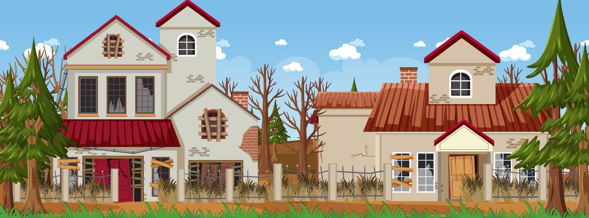 Abandon empty rutal town with old broken house background vector