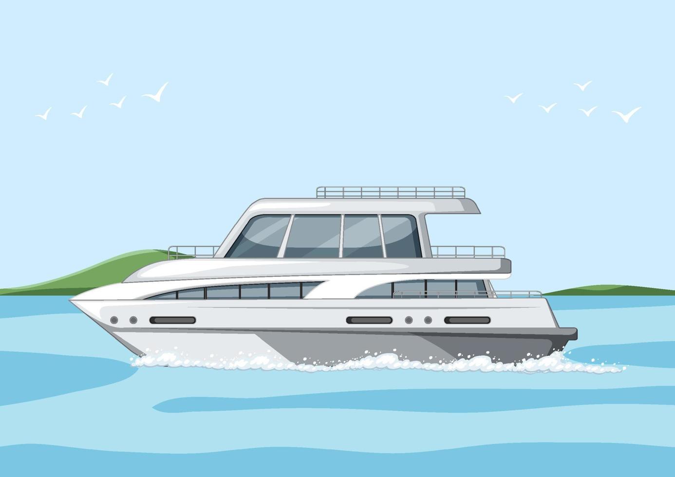 Yacht ship in the river scene vector