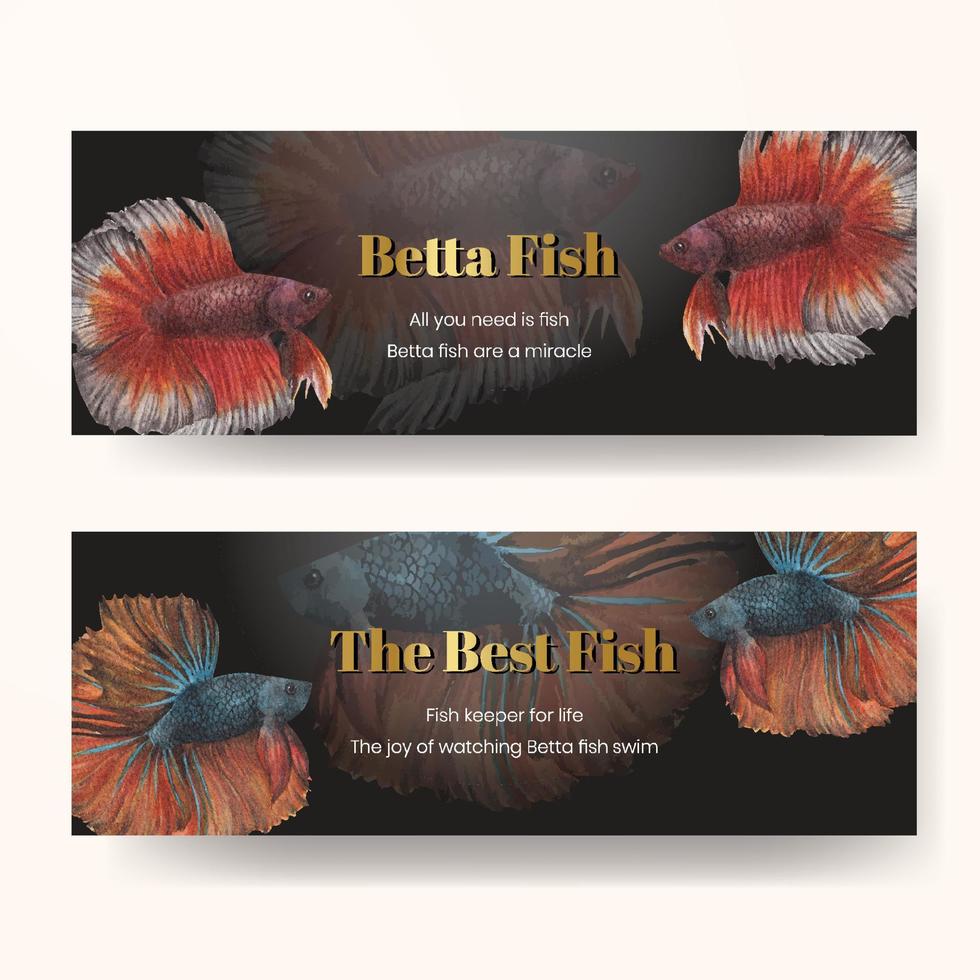 Banner template with betta fish concept,watercolor style vector