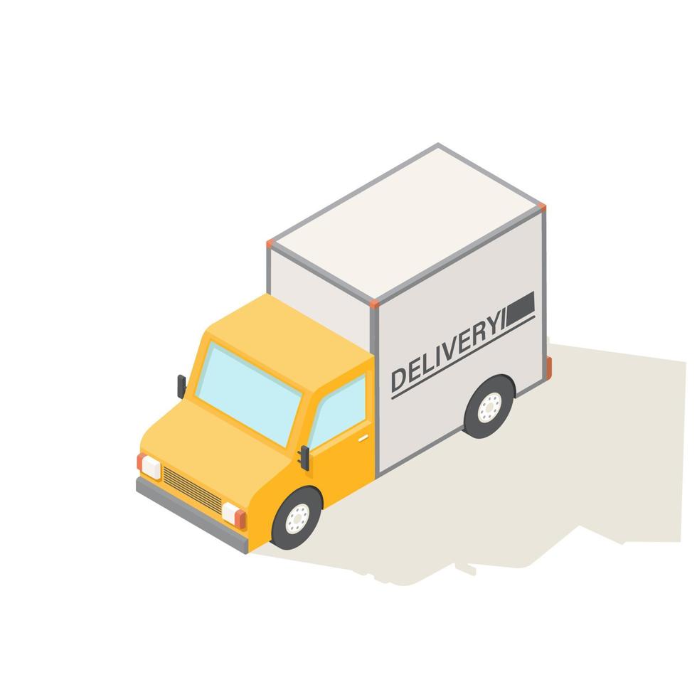 Isometric truck and mobile phone screen with map. vector