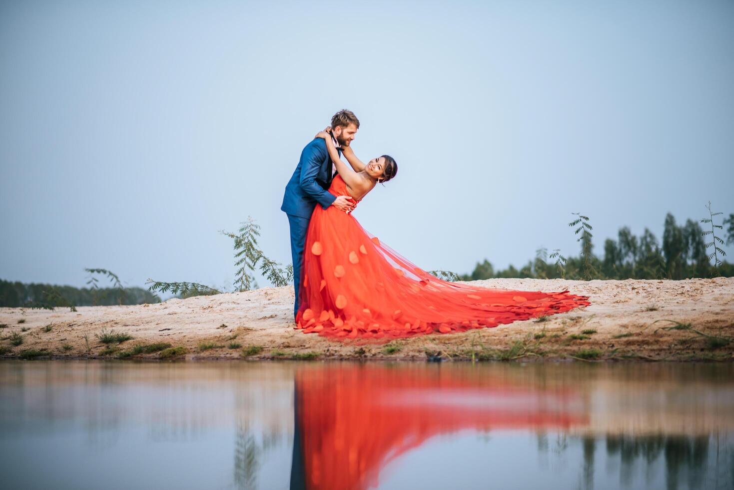 Asian bride and Caucasian groom have romance time and happy together photo