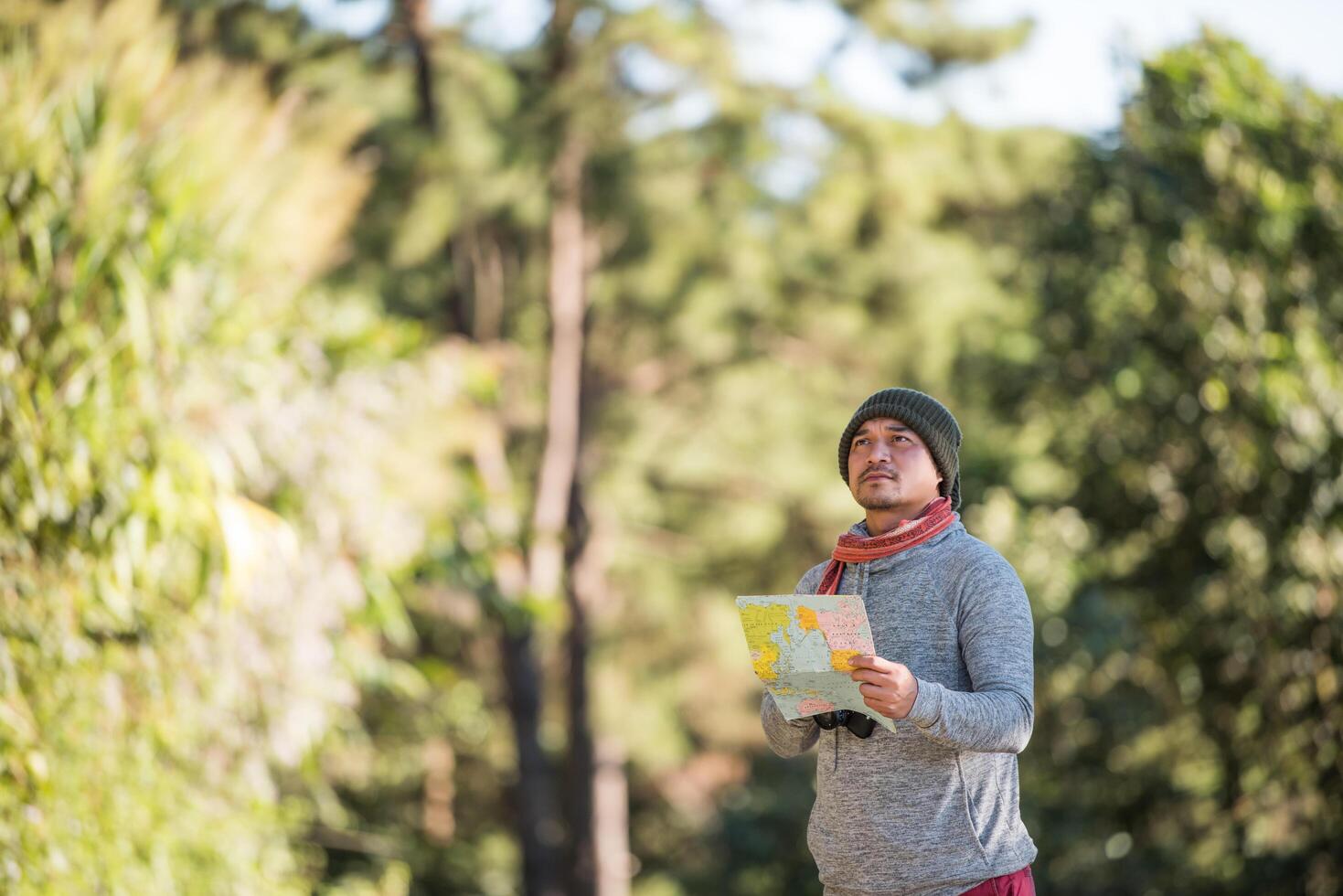 Men traveller going alone in the wild photo