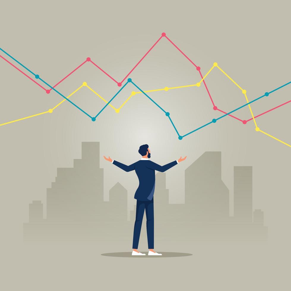 Businessman showing financial graph of growth on cityscape, Concept of business growth vector concept