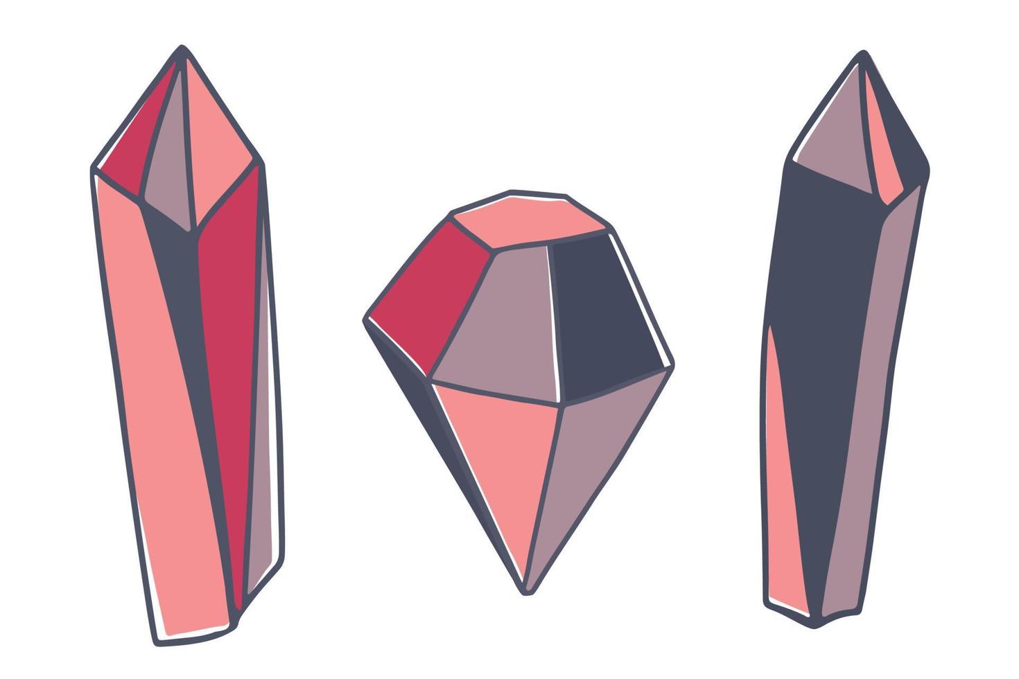 Hand drawn abstract magical elements. Three different crystals or gem stones. Flat vector illustration