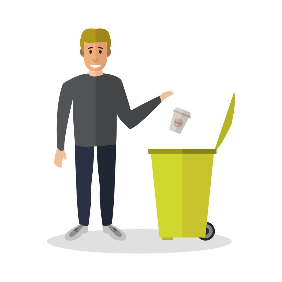 Man throws garbage on background vector