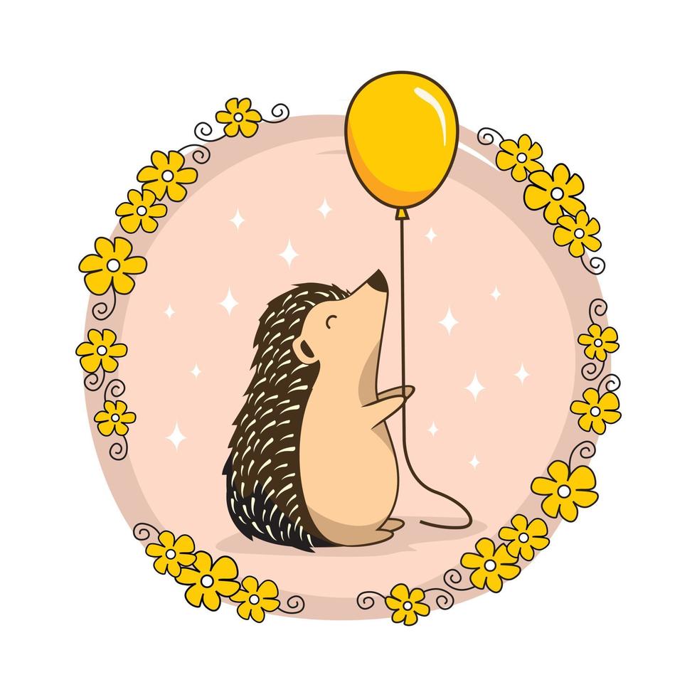 Hedgehog with Balloon Cartoon Porcupine Illustrations vector