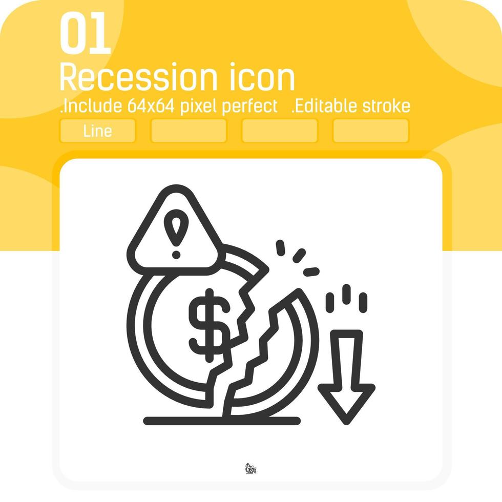 Decrease money icon with outline style isolated on white background. Graphics illustration recession, disadvantage business symbol for ui, ux, website, finance, logo, mobile apps and all project vector