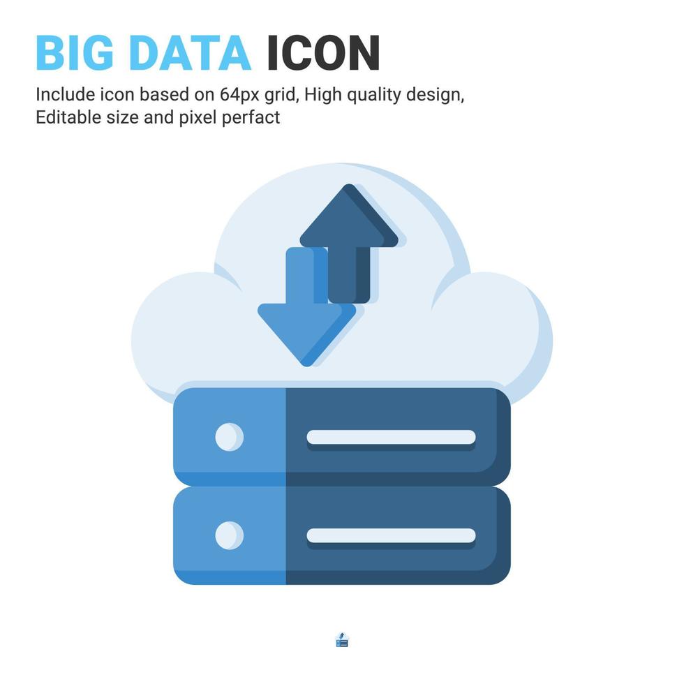 vector de icono de big data con estilo de color plano aislado sobre fondo blanco. concepto de icono de símbolo de signo de servidor de datos de ilustración vectorial para digital, logotipo, industria, tecnología, aplicaciones, web, interfaz de usuario y proyecto