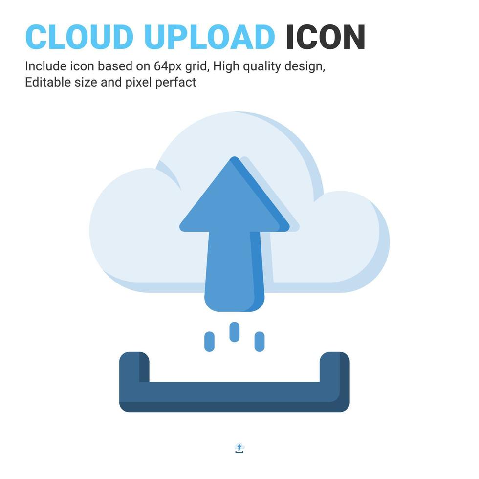Cloud upload icon vector with flat color style isolated on white background. Vector illustration uploading sign symbol icon concept for digital IT, logo, industry, technology, apps, web and project