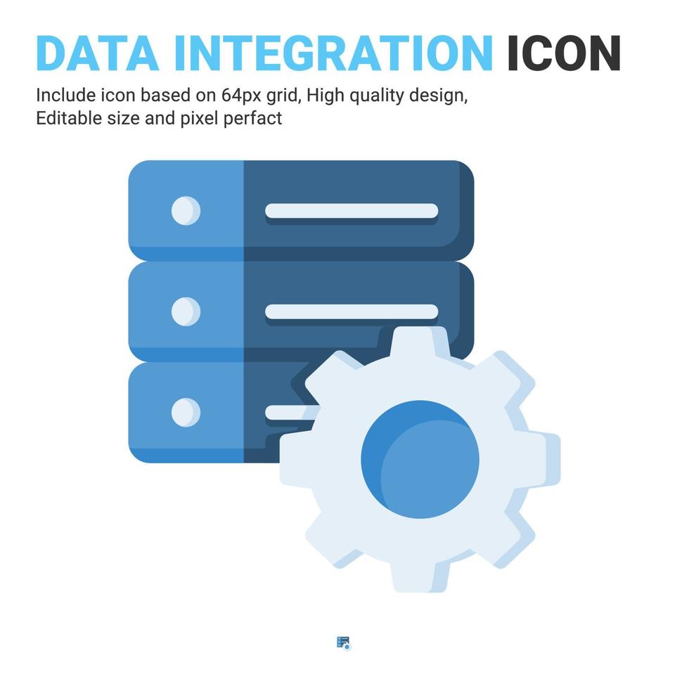 vector de icono de integración de datos con estilo de color plano aislado sobre fondo blanco. ilustración vectorial símbolo de signo de base de datos concepto de icono digital, logotipo, industria, tecnología, aplicaciones, web y proyecto