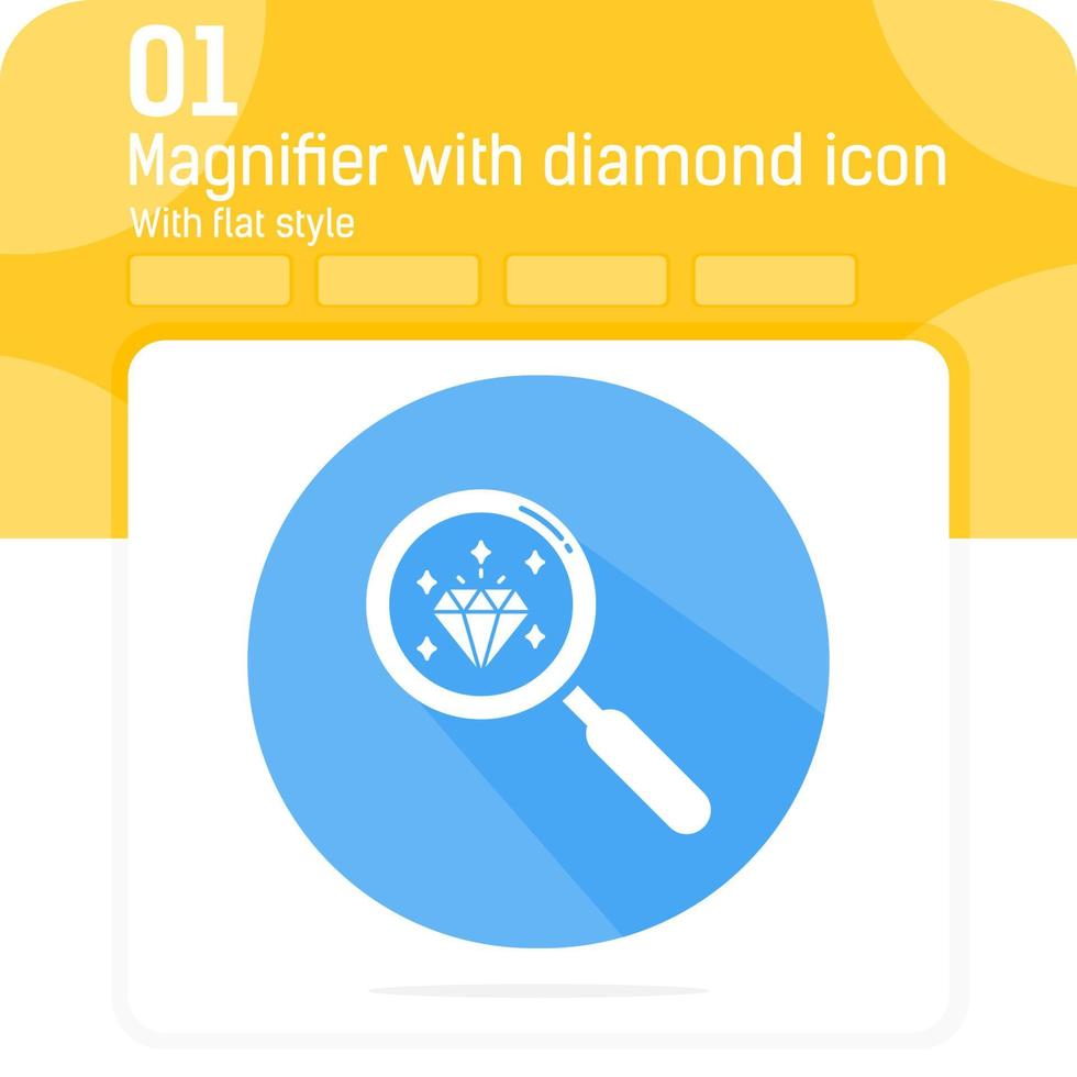 magnifying glass with diamond icon with flat style isolated on white background. Vector illustration diamond on magnifier sign symbol icon for web design, ui, ux, business, jewelery and mobile apps