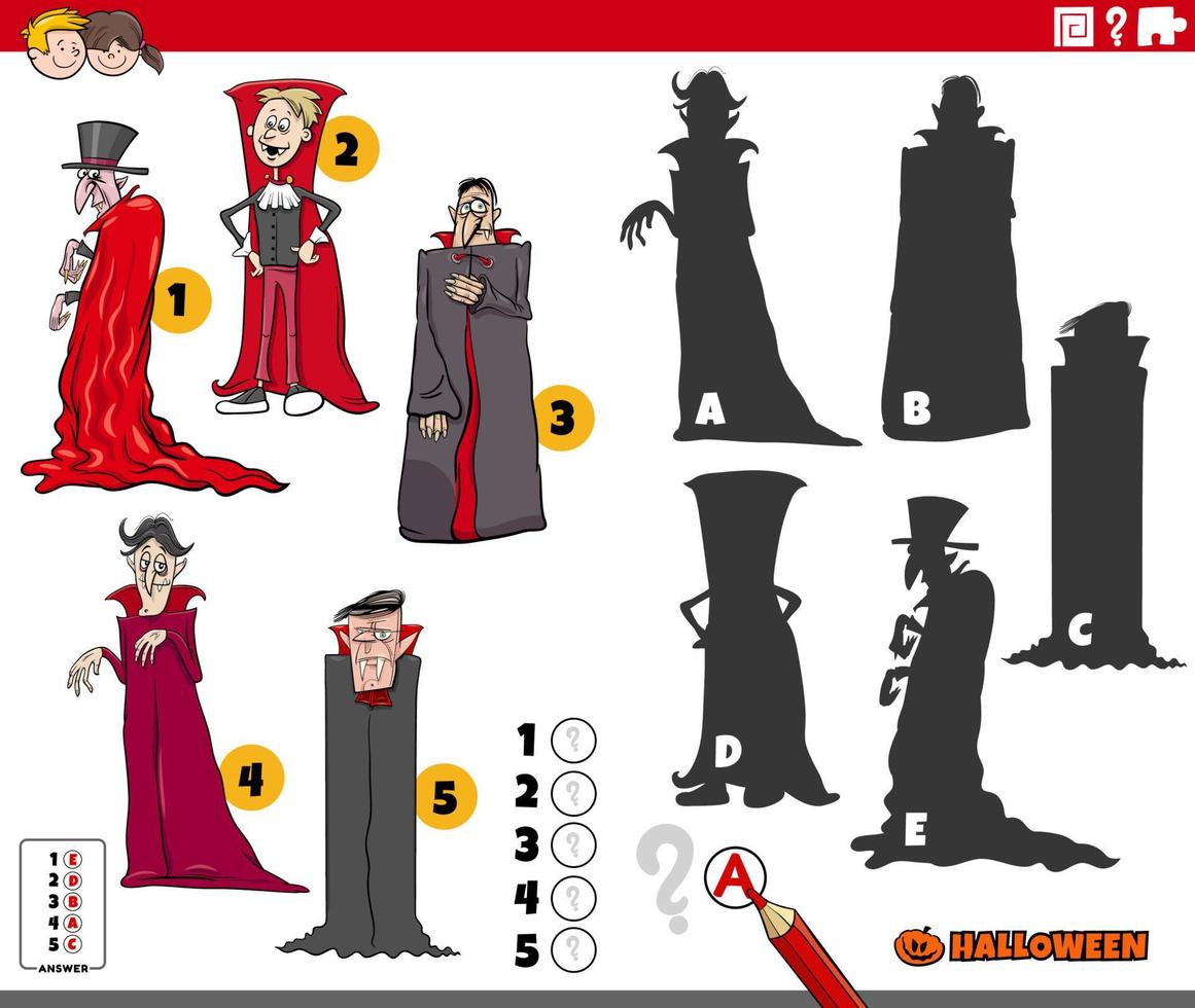 shadows game with cartoon Halloween vampire characters vector
