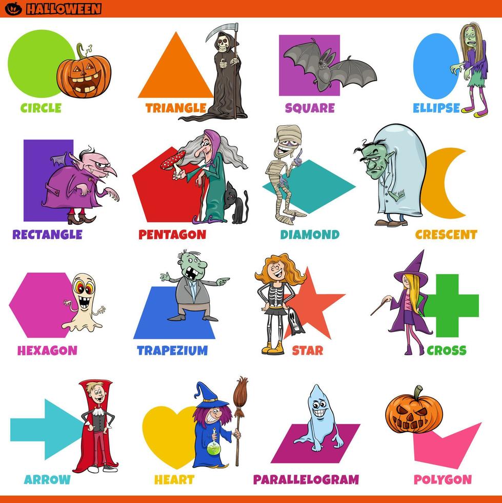 basic geometric shapes with Halloween characters set vector