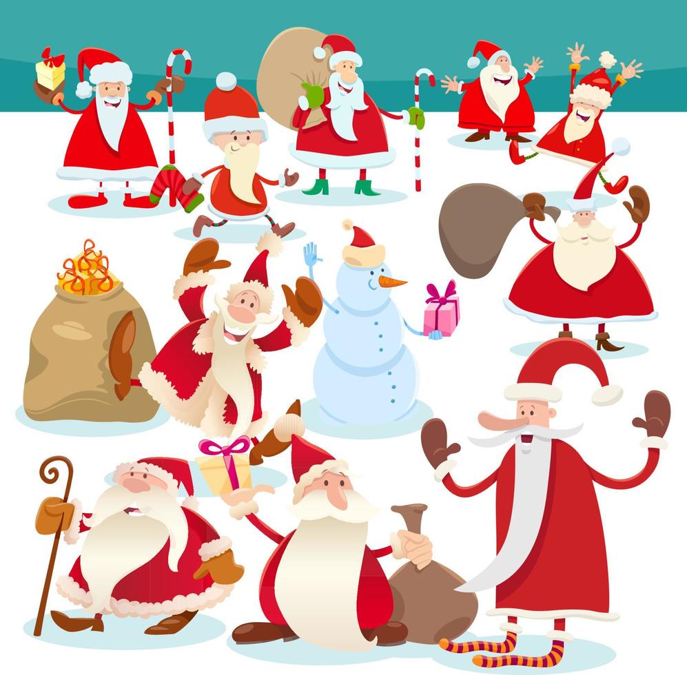 personajes cómicos de santa claus en navidad vector