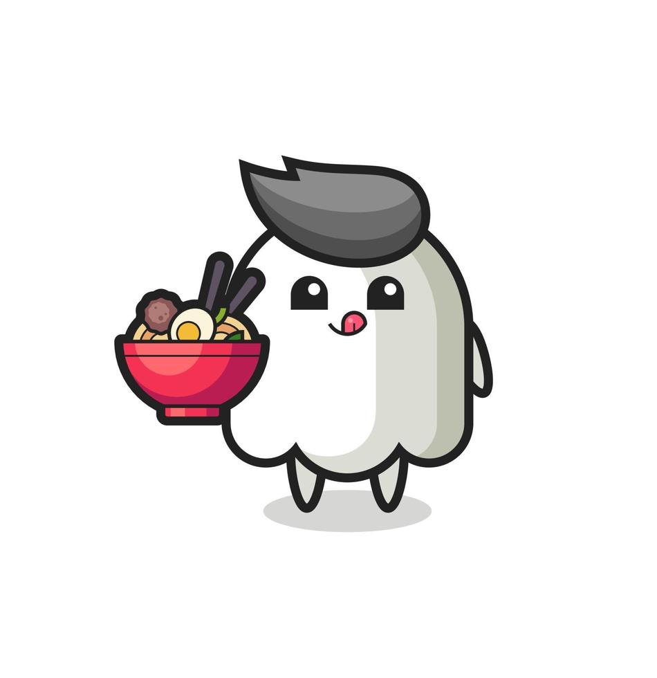 lindo personaje fantasma comiendo fideos vector