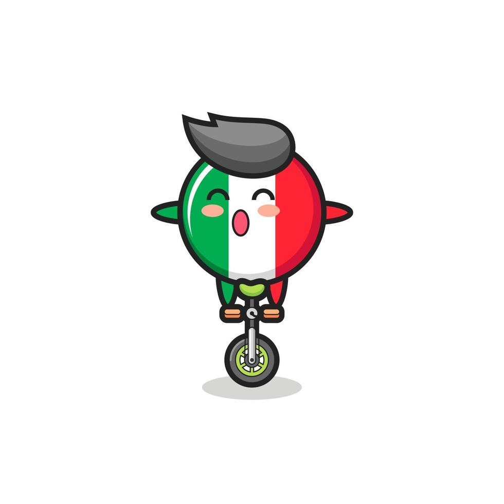 The cute italy flag character is riding a circus bike vector