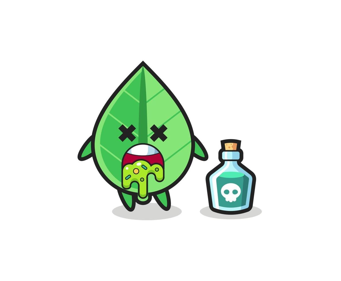 Ilustración de un personaje de hoja que vomita debido a una intoxicación. vector