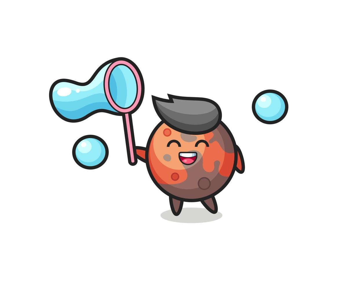 happy mars cartoon playing soap bubble vector