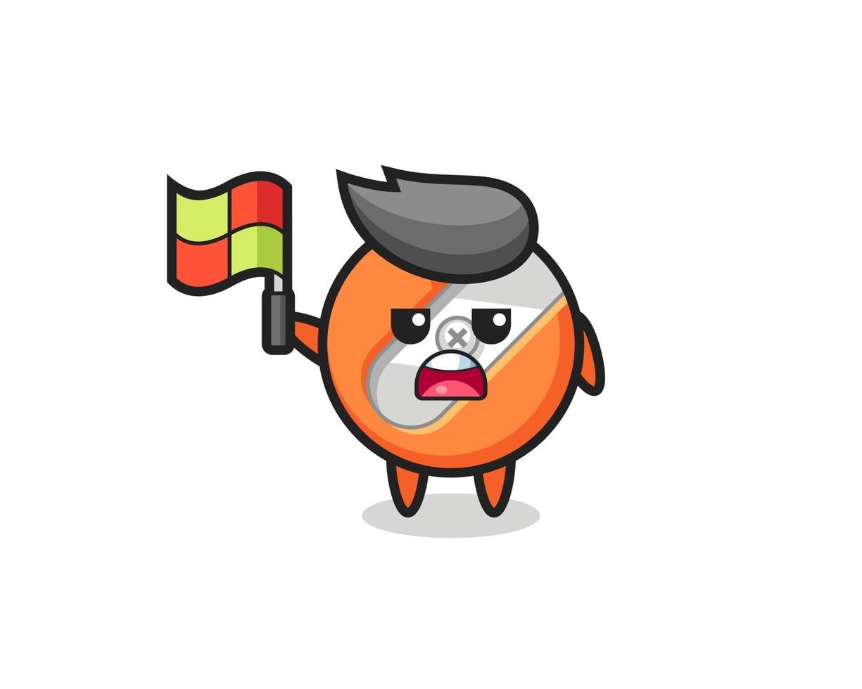 pencil sharpener character as line judge putting the flag up vector