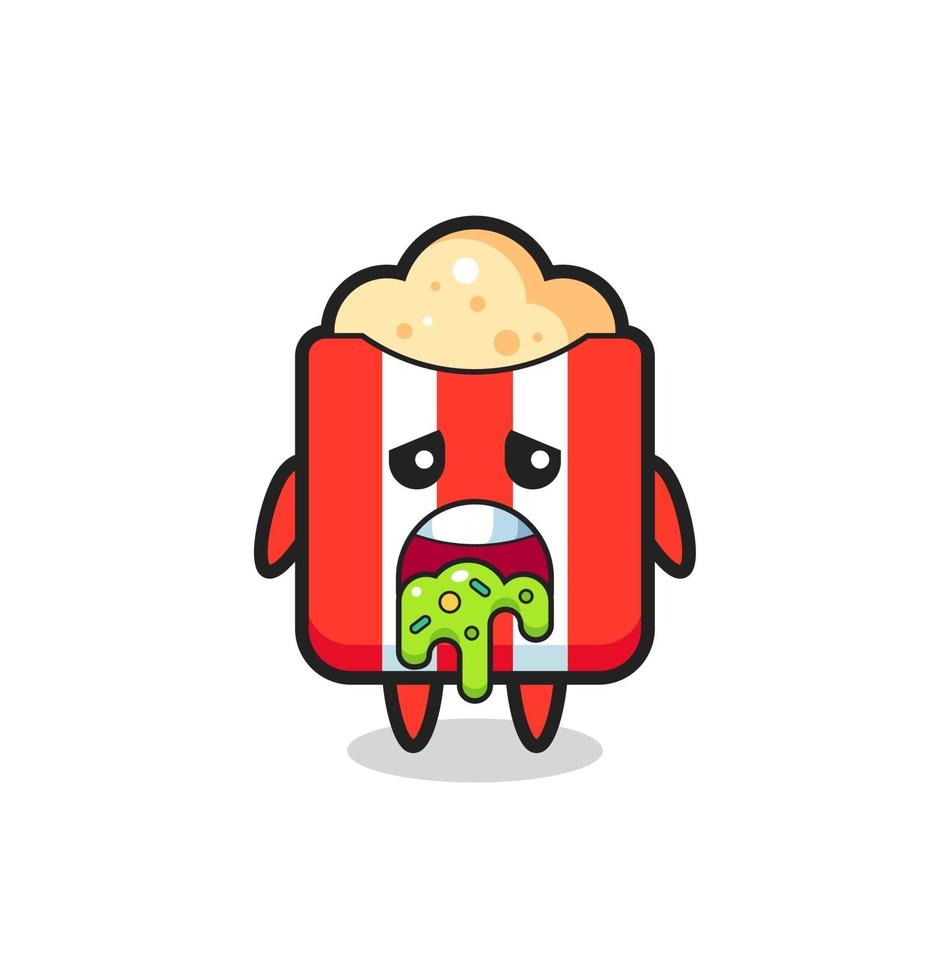 the cute popcorn character with puke vector