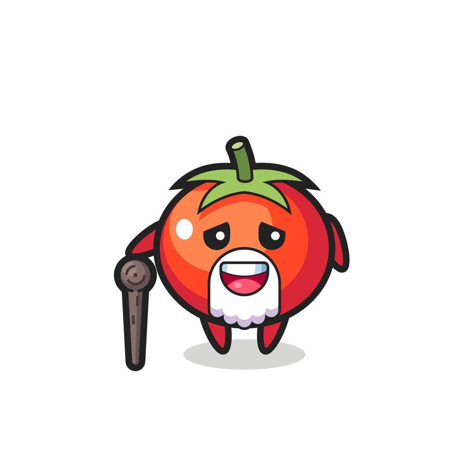 lindo abuelo de tomate está sosteniendo un palo vector