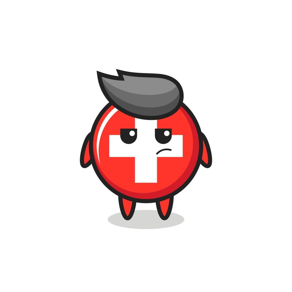 cute switzerland flag badge character with suspicious expression vector