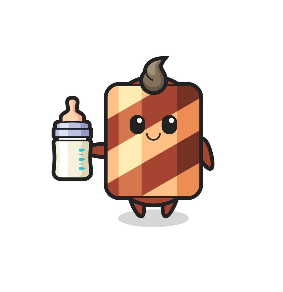 baby wafer roll cartoon character with milk bottle vector
