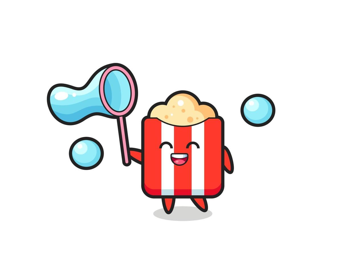 happy popcorn cartoon playing soap bubble vector